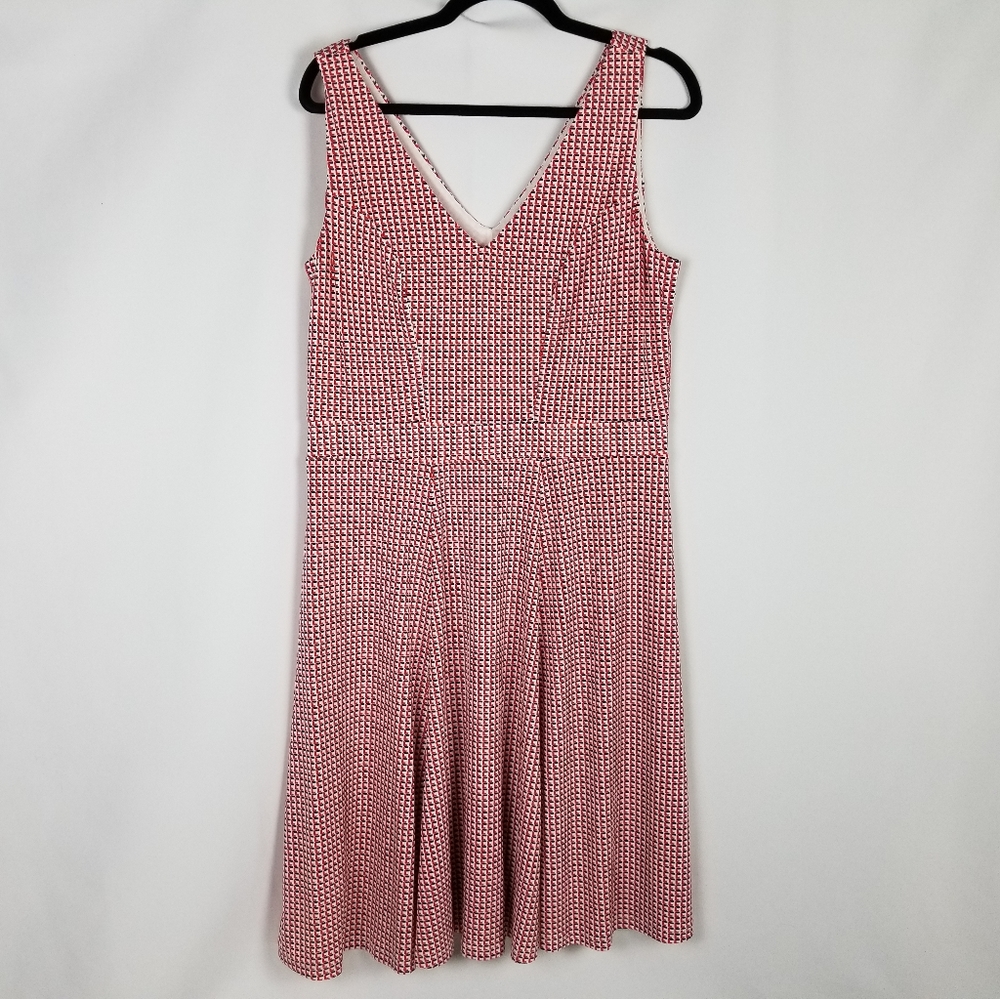 Ann Taylor Red, White, and Blue Geometric V-Neck Dress NWoT